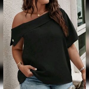 NWOT SHEIN Privé Plus Asymmetrical Neck Button Detail Blouse